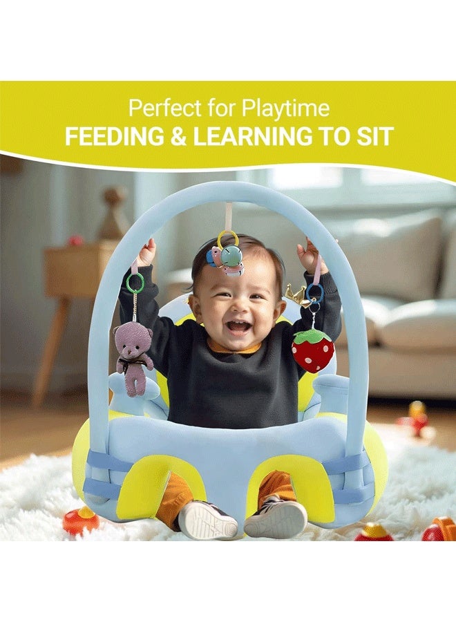 Berma Baby أريكة داعمة للأطفال، كرسي جلوس للأطفال الرضع، مخملي، قابل للتركيب والإزالة، مقعد تعليمي وترفيهي تفاعلي، مضاد للسقوط (أصفر أزرق) - Image 3