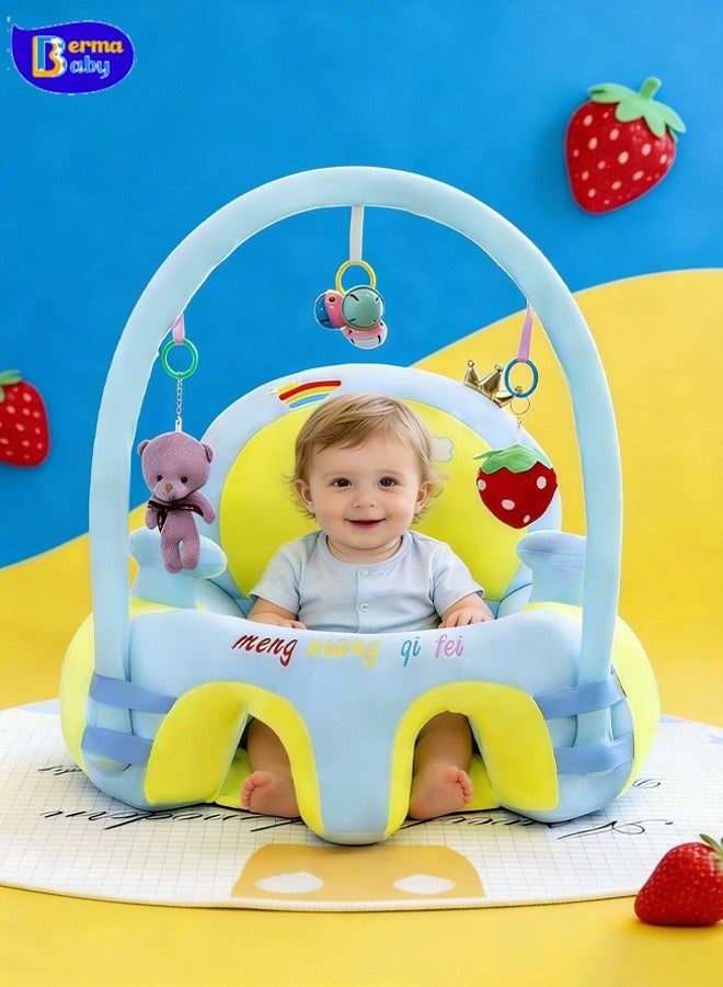 Berma Baby أريكة داعمة للأطفال، كرسي جلوس للأطفال الرضع، مخملي، قابل للتركيب والإزالة، مقعد تعليمي وترفيهي تفاعلي، مضاد للسقوط (أصفر أزرق) - Image 1