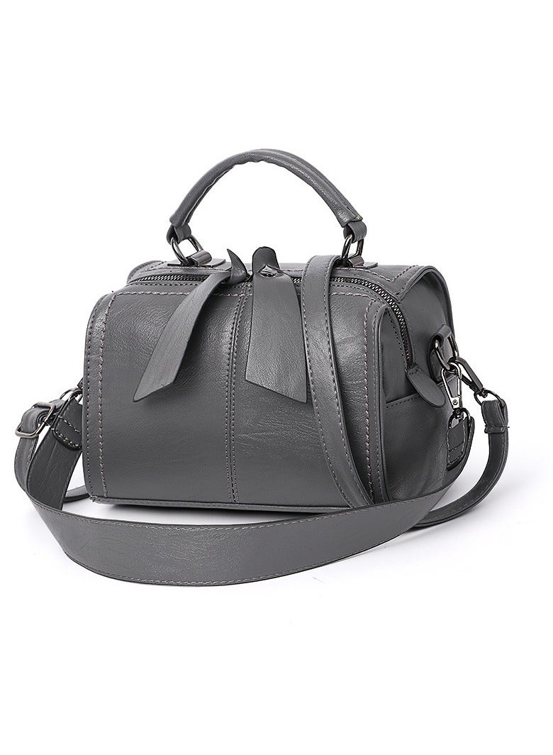 Fashion Design Women Vintage Handbag Leather Shoulder Bag Women Crossbody Bag with Detachable Shoulder Strap Women Bag (Gray)  - Image 1