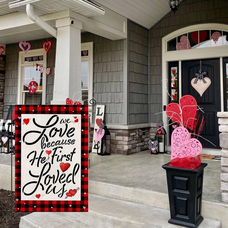 weizedm Valentines Day Garden Flag 12x18 Inch Happy Valentine's Day Heart Garden Flag Valentine's Day House Party Decorations Garden Flags Valentineâ€™s Day Flag for House Yard Outdoor Decor - Image 3