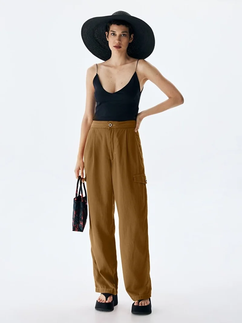 Women's Wide Leg Cargo Brown Trousers