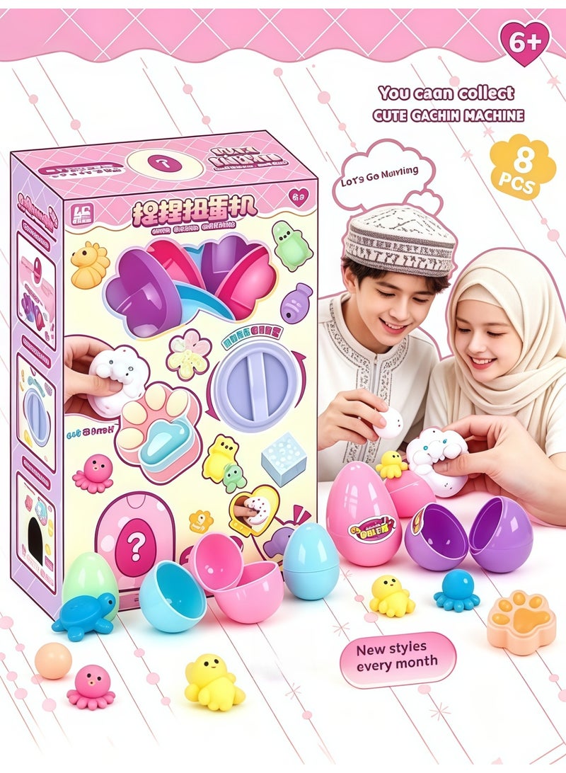 Mini Claw Machine for Kids, Home Use Doll Grabber with 8 Random Squishy Eggs, Blind Box Toy Gift for Boys and Girls Squeeze and Play - Image 4