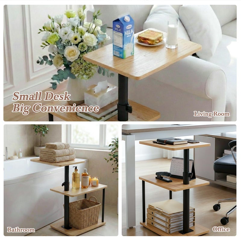Faesun 360Â° Swivel Side Table for Height Adjustable, C Shaped End Table for Couch with Storage, 3-Tier Night Stand with Open Shelf, Tv Tray for Small Spaces, Living Room, Bedroom, Oak - Image 5