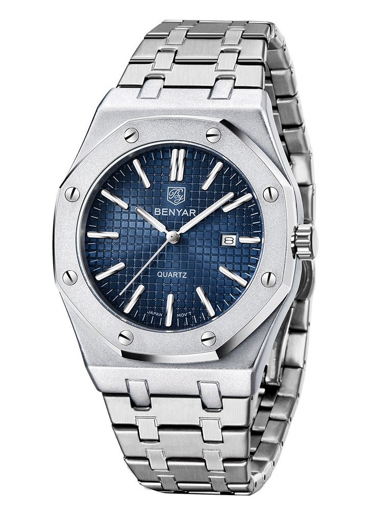 BENYAR Watches for Men Watch Luxury Stainless Steel Quartz Water Resistant Watch 5156SIBU  - Image 1