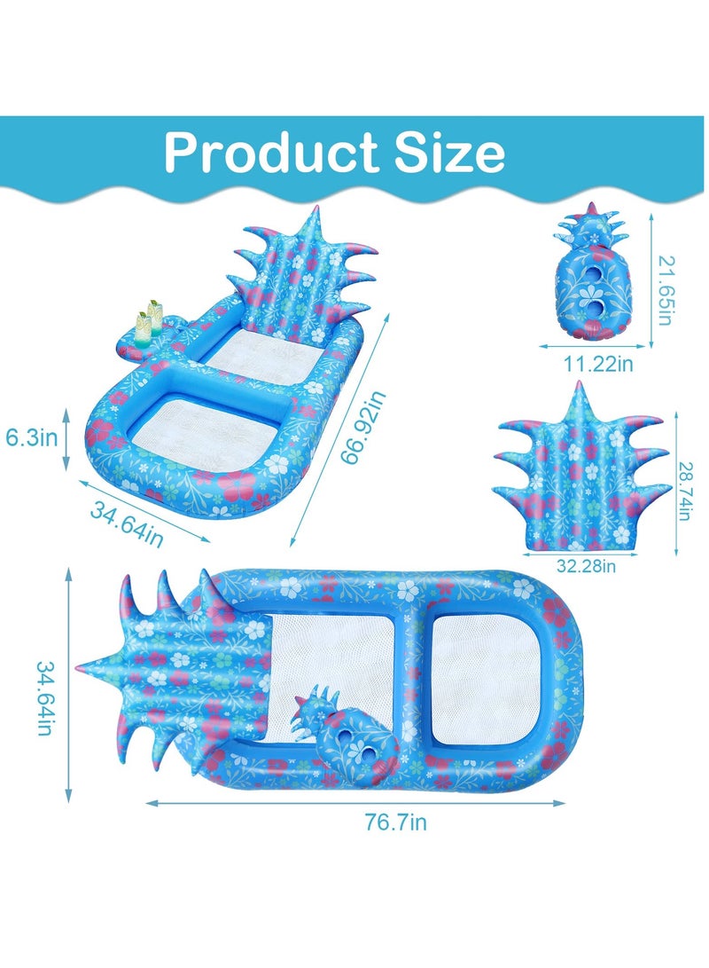 Barakah Pool Inflatable Floats Adult, Giant Pineapple Inflatable Pool Floats With Cup Holder,170 CM Beach Floaties Lounge Luxury Recliner for Summer Outdoor Swimming Pool Party (Blue) - Image 3