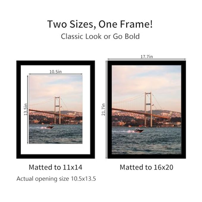 YESKAY 16x20 Picture Frame Black Set of 3, Display Pictures 11x14 with Mat or 16 x 20 Without Mat, Poster Frames 16x20 for Wall Hanging Horizontal and Vertical - Image 3