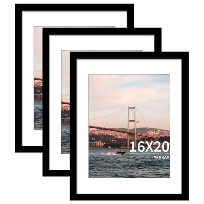 YESKAY 16x20 Picture Frame Black Set of 3, Display Pictures 11x14 with Mat or 16 x 20 Without Mat, Poster Frames 16x20 for Wall Hanging Horizontal and Vertical - Image 1