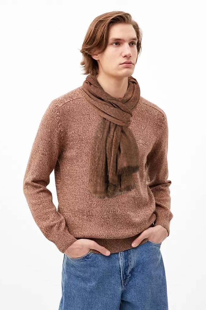 GERINLY Fashion Casual Scarf for Men Solid Color Tie Dye Neck Wrap with Tassels (M-Coffee) - Image 2