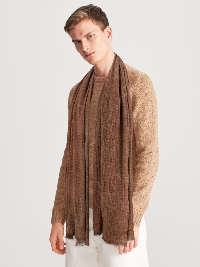 GERINLY Fashion Casual Scarf for Men Solid Color Tie Dye Neck Wrap with Tassels (M-Coffee) - Image 3