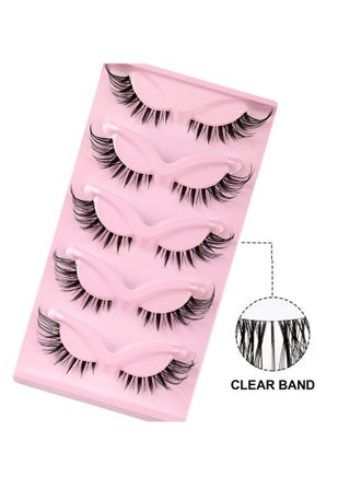 5 Pairs Fox Eye False Eyelashes with 0.05mm Transparent Band - Fluffy Volume Lashes for Sultry Cat Eye Makeup - view 4