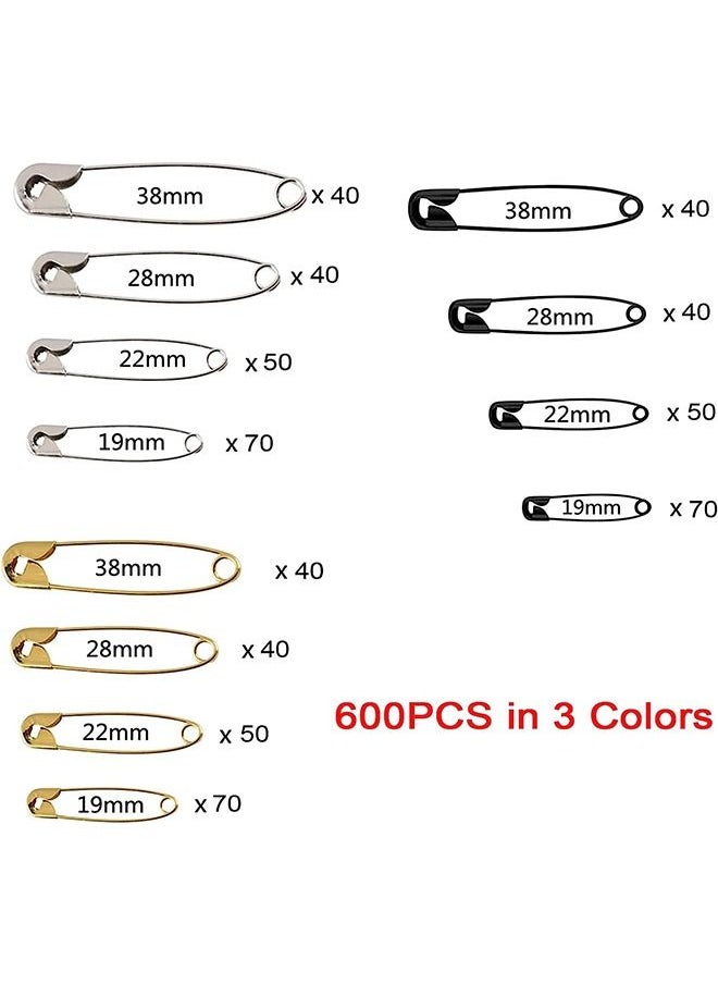 Generic Safety Pins 600pcs Large Safety Pins Heavy Duty 4-Sizes in 3 Colors for Clothing Fabric Arts Quilting Blankets Upholstery and DIY Craft Accessories  - Image 2