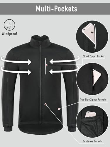 qualidyne Men's Winter Cycling Jacket Thermal Fleece Lined Windproof Softshell Warm Biking Running Hiking Coat with Pockets - Image 3
