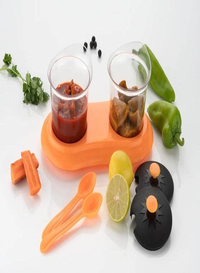 Dweezhet Multipurpose Pickle Dining Set Jar and Tray Holder, Spice Storage Rack Jar Condiment Set For Chutneys/Pickles/Spices Jar Pickle Jar with lid & 2 Spoon (Multicolor) - Image 3