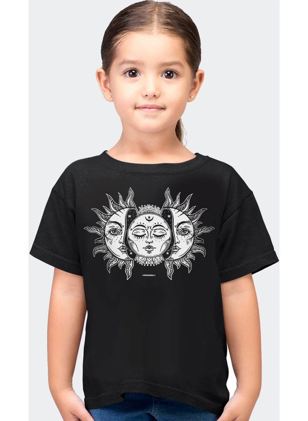 Rock&Roll Moon Sun Black Short Sleeve Girls Boys Unisex Kids T-Shirt