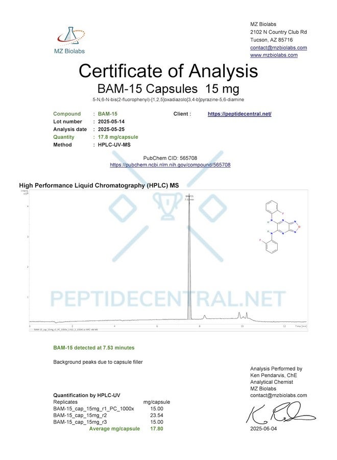 BAM15 60 Capsules 15MG 3RD Party Tested - Image 3
