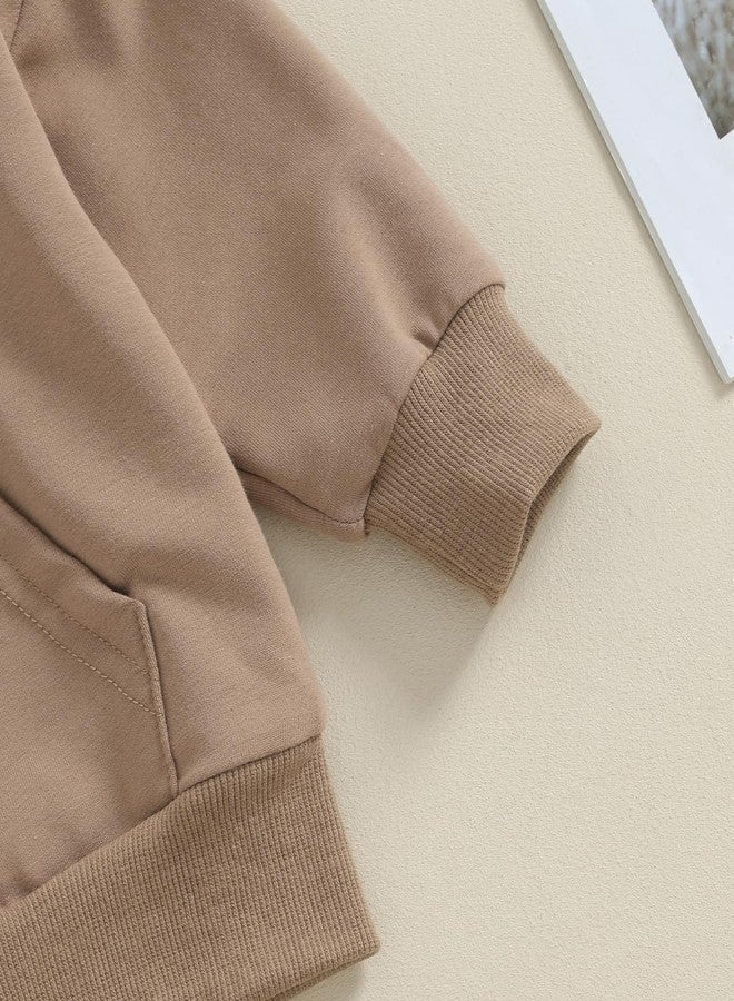 Lukivech Toddler Baby Boy Girl Clothes Solid Color Hoodie Sweatshirt Top and Jogger Pants Set 2 Piece Fall Winter Outfits (Coffee, 2-3 Years) - Image 5