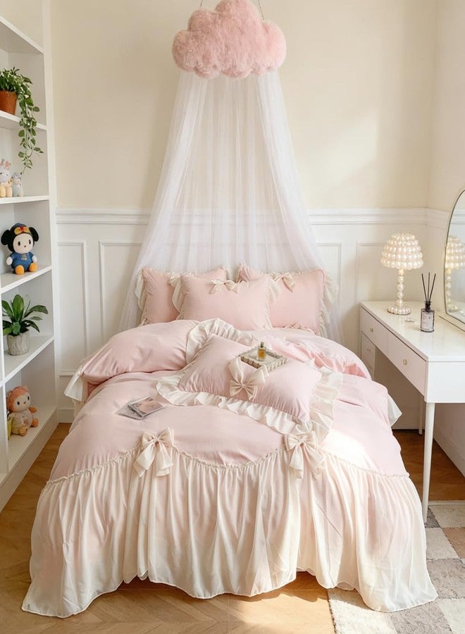 IHOUSTRIY Duvet Cover Queen Size, Ruffle Beddding Set with Bowtie, 3 Pieces Comforter Cover Set with Zipper Closure, Girl Princess Bedding with Pillowcase - Light Pink, Queen - Image 4