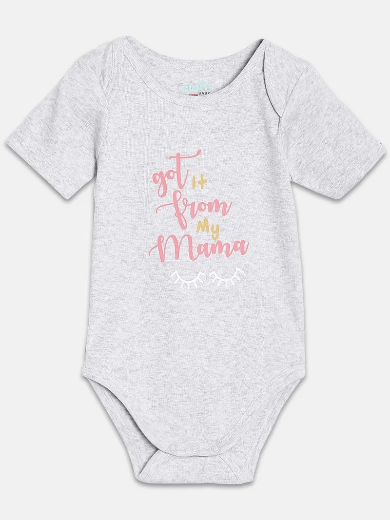 Broon Broon Infant Girls Grey and Light Green Printed Pure Organic Cotton Bodysuit Pack of 2