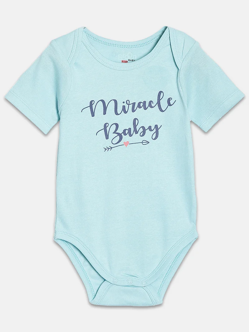 Broon Broon Infant Girls Grey and Light Green Printed Pure Organic Cotton Bodysuit Pack of 2