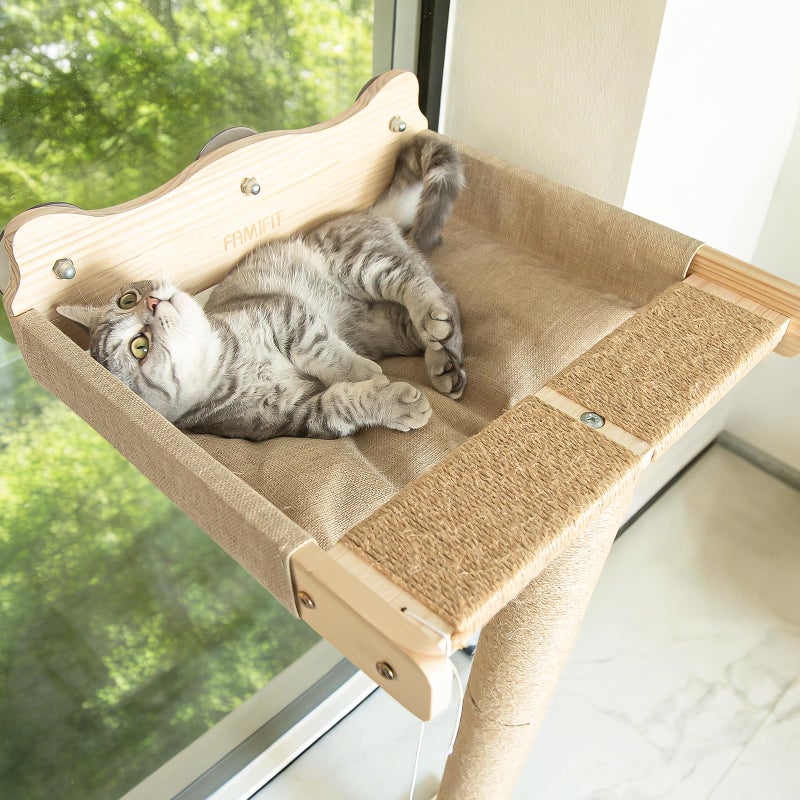 Famifit 46" Cat Window Perch with 3 Adjustable Sisal Scratching Posts, Drill-Free Suction Cups, Multi-Level Climbing Perch for Bird Watching & Play, 45 lbs Capacity - Image 2