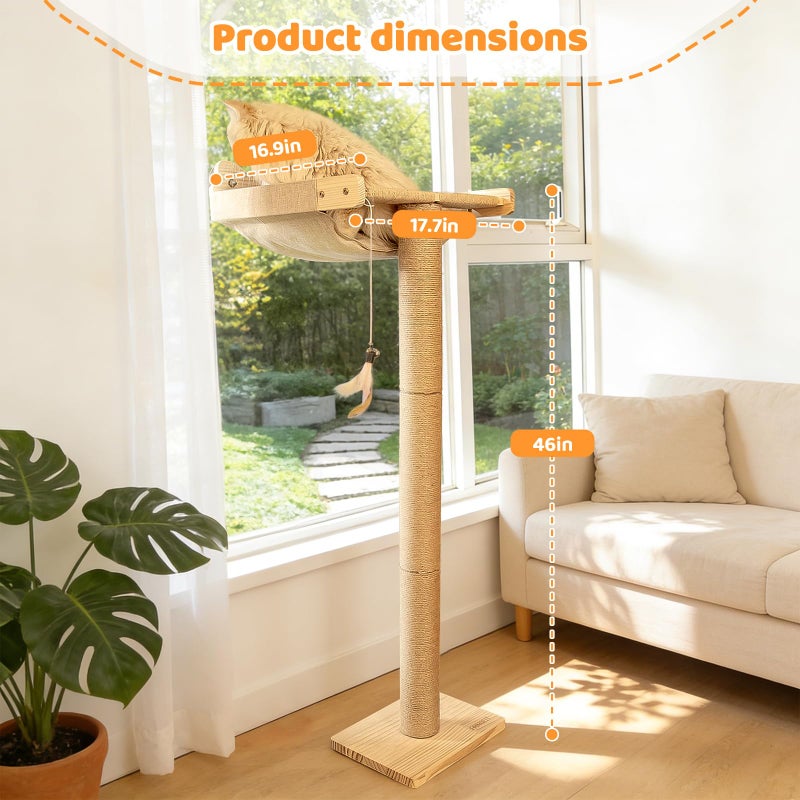 Famifit 46" Cat Window Perch with 3 Adjustable Sisal Scratching Posts, Drill-Free Suction Cups, Multi-Level Climbing Perch for Bird Watching & Play, 45 lbs Capacity - Image 3