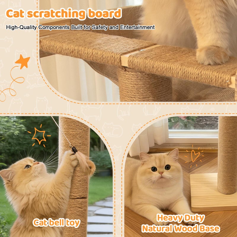Famifit 46" Cat Window Perch with 3 Adjustable Sisal Scratching Posts, Drill-Free Suction Cups, Multi-Level Climbing Perch for Bird Watching & Play, 45 lbs Capacity - Image 5