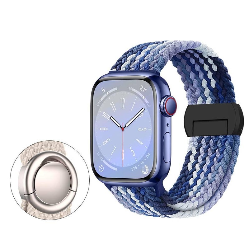 AD سوار ساعة ذكية سوار نايلون حلقي متوافق مع Apple Watch بملاءمة قابلة للتعديل وحزام بديل للاستخدام اليومي باللون أزرق قابل للتعديل باللون الأزرق - Image 1