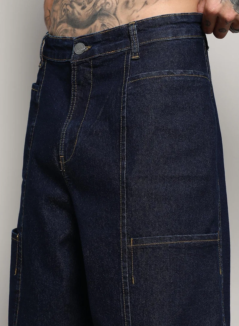 Campus Sutra  Men's Navy Blue Baggy Cargo Denim Jeans for Men | Best Price UAE