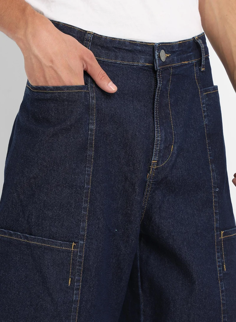 Campus Sutra  Men's Navy Blue Baggy Cargo Denim Jeans for Men | Best Price UAE