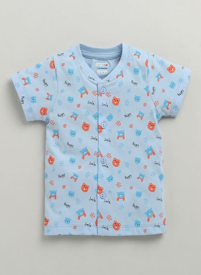 BUMZEE Baby Boys Cotton Half Sleeves Jabla & Short Set Sky Blue - 0-3 Months (Peb10195B-sbl) - Image 2