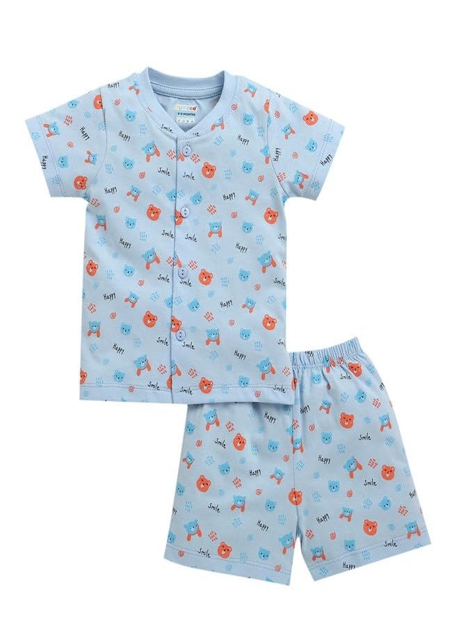 BUMZEE Baby Boys Cotton Half Sleeves Jabla & Short Set Sky Blue - 0-3 Months (Peb10195B-sbl) - Image 1