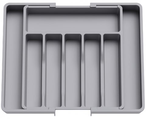 Silverware Drawer Organizer, Expandable Utensil Tray for Kitchen, BPA Free Flatware and Cutlery Holder, Adjustable Plastic Storage for Spoons Forks Knives, Large,Stretch Out The Cutlery The Stowed Box Can Be Retracted Into Shape, Grey,33-57*38*5 CM