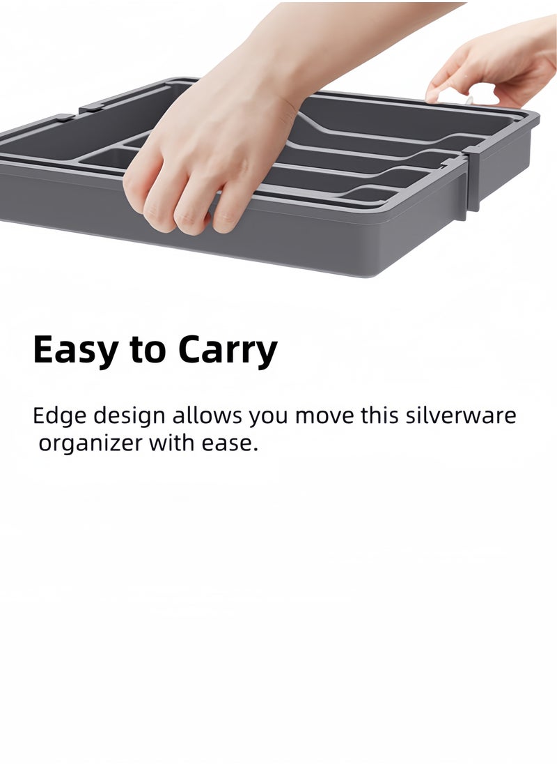 nihao - Silverware Drawer Organizer, Expandable Utensil Tray for Kitchen, BPA Free Flatware and Cutlery Holder, Adjustable Plastic Storage for Spoons Forks Knives, Large,Stretch Out The Cutlery The Stowed Box Can Be Retracted Into Shape, Grey,33-57*38*5 CM - Image 1
