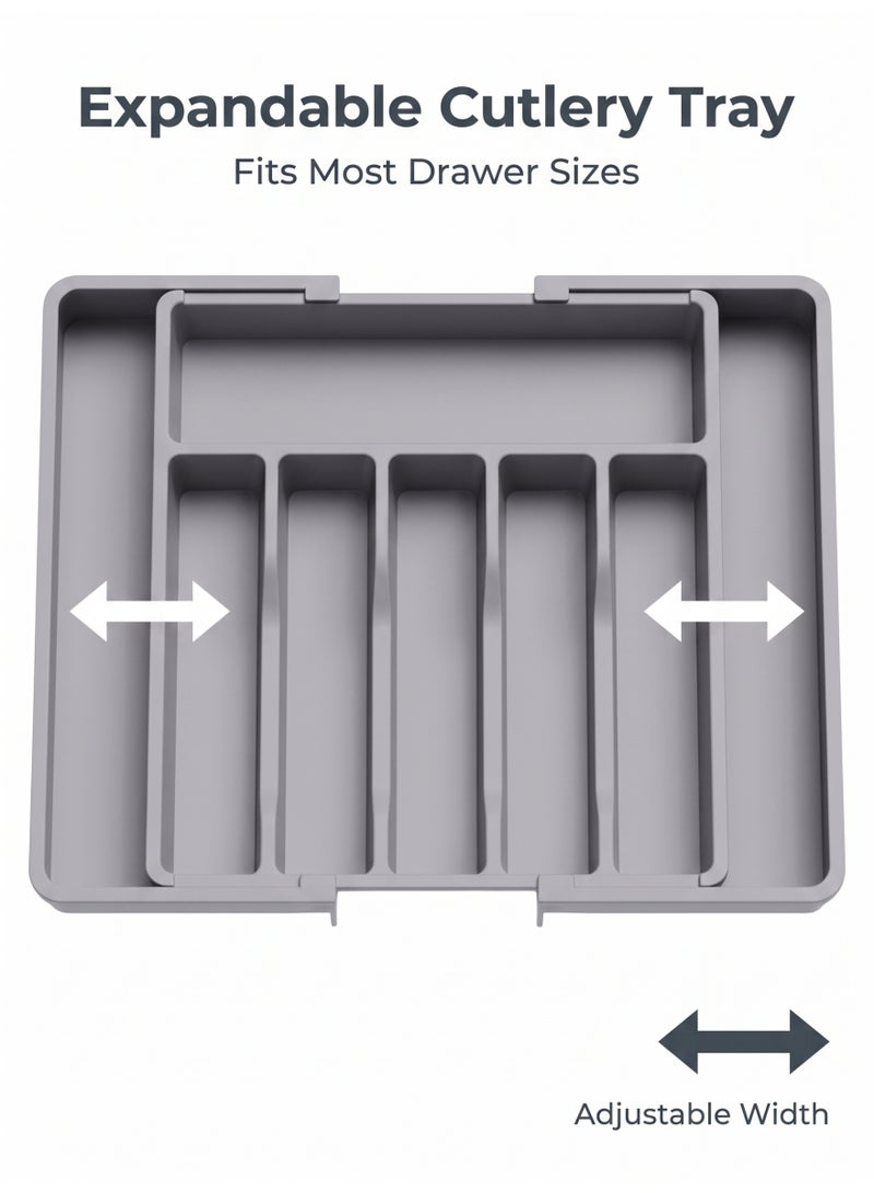 nihao Silverware Drawer Organizer, Expandable Utensil Tray for Kitchen, BPA Free Flatware and Cutlery Holder, Adjustable Plastic Storage for Spoons Forks Knives, Large,Stretch Out The Cutlery The Stowed Box Can Be Retracted Into Shape, Grey,33-57*38*5 CM - Image 1