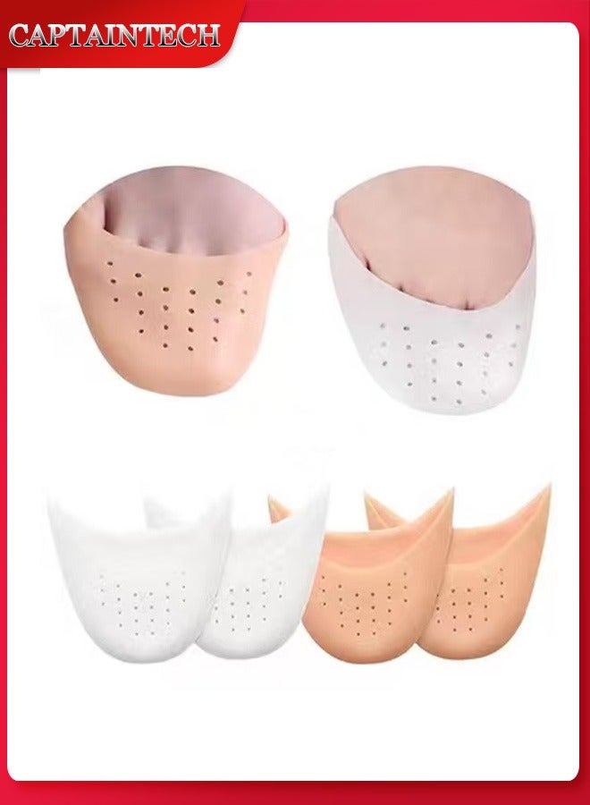 Captaintech 2 Pairs Silicone Gel Toe Caps, Soft Silicone Gel Toe Protectors Covers Toe Caps Metatarsal Pads Ballet Pointe Pads with Forefoot Cushion Ballet Pointe Dance High Heel Shoe Pads, White And Orange - Image 1