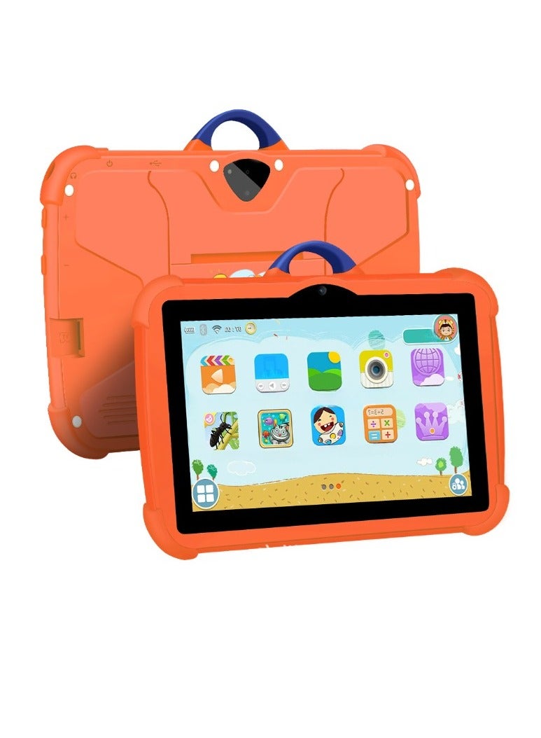 AROAQ C8 7 Inch Kids Tablet, 4GB RAM 64GB ROM Dual Camera Kids Touch Screen Pad, Anti Fall Shock Proof Octa Core Process Children Gaming Tablet Pc For Boys And Girls, (1pc, Orange) - Image 1