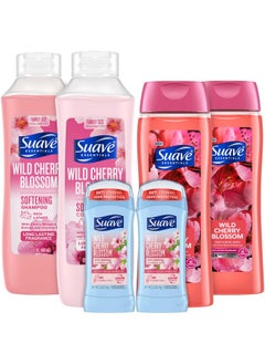 Suave Body Wash 2-Pack, Shampoo & Conditioner + Antiperspirant Deodorant 2-Pack, Wild Cherry Blossom Bundle (6 Piece Set)  - Image 1