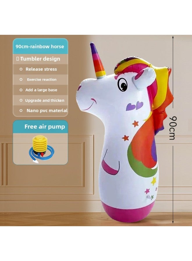 Sandbag Tumbler Decompression Sandbag Adult Home Boxing Training Equipment Kidsren's Fitness Inflatable Boxing Column Cool-Color:Unicorn [upgraded Nano Material] Comes With Air Pump + Repair Patch  - Image 1