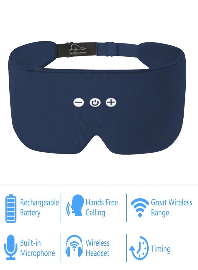 ALASKA BEAR Bluetooth Eye Mask and Sleep Headphone w/Thin Speakers, Comfortable Flat Earphones for Sound Therapy (Navy) - Image 2