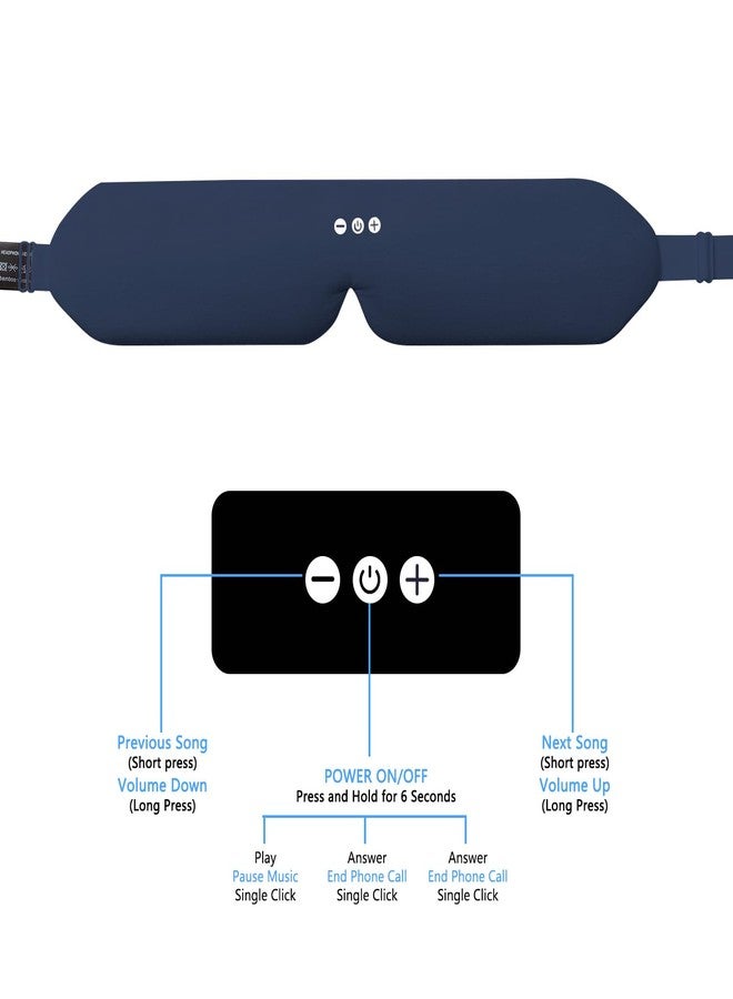 ALASKA BEAR Bluetooth Eye Mask and Sleep Headphone w/Thin Speakers, Comfortable Flat Earphones for Sound Therapy (Navy) - Image 4
