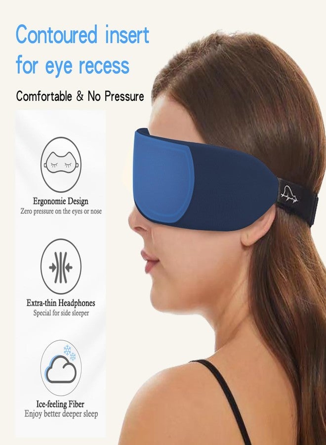 ALASKA BEAR Bluetooth Eye Mask and Sleep Headphone w/Thin Speakers, Comfortable Flat Earphones for Sound Therapy (Navy) - Image 3