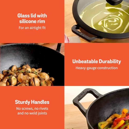 Meyer Pre Seasoned Cast Iron Kadai|Iron Kadhai with Lid for Cooking and Stir Frying | Heavy Base Iron Kadai Big Size | Gas Stove and Induction Friendly 26cm/ 3 Liters, Black - Image 3