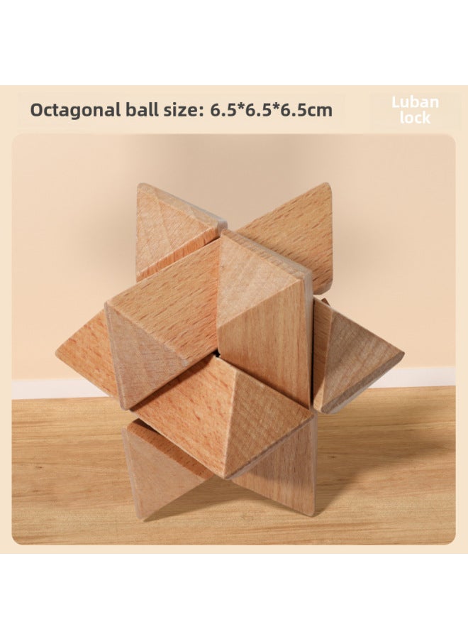 Kong Ming Lock Luban Lock Suit Intelligence Unlock Wooden Elementary School Students Hands-on Brain-moving Educational Toys Nine-piece Gift Box - Image 1