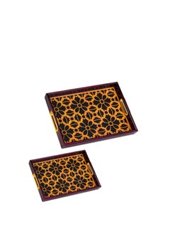 BASURRAH Rectangular Wooden Serving Tray Plate, Engraved, 2 Pieces  - Image 1