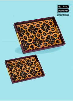 BASURRAH Rectangular Wooden Serving Tray Plate, Engraved, 2 Pieces  - Image 2