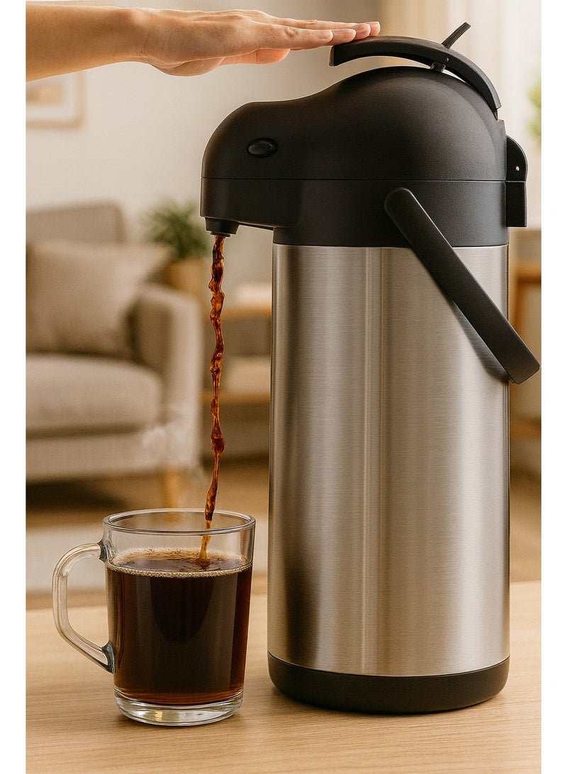Squarecircle 1.9L Airpot Coffee Dispenser with Pump – Stainless Steel Thermal Flask for Hot & Cold Drinks – Insulated Beverage Server for Coffee, Water, Juice, Home Office and Parties - Image 1