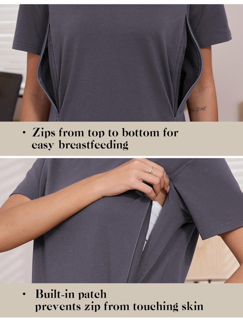 Liu & Qu Breastfeeding Shirts for Women 3 Pack Hidden Zipper Nursing Tops Side Split Postpartum Clothes - Image 3