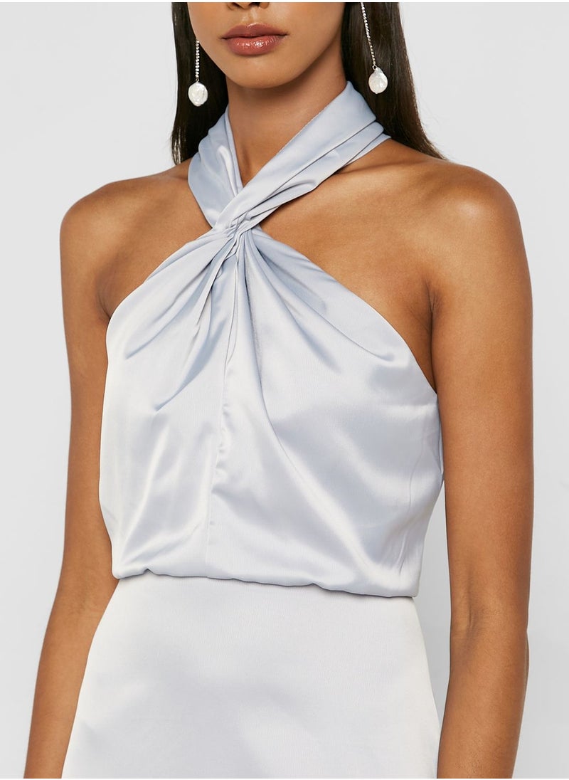 boohoo Satin Halter Neck Dress  - Image 3