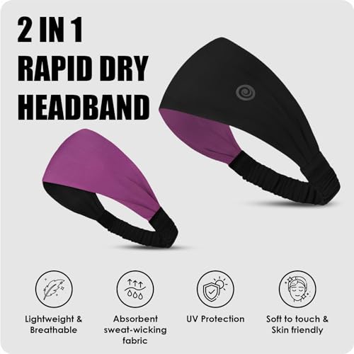 Athmonk Lycra Multipurpose Reversible Headband for Men Women, Colorful Stylish Sweatband Quick Dry Manage Long Hair Wide Snug Fit Elastic for Sports, Running, Gym, Cricket, Badminton, Black - Image 2