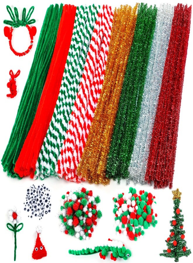 CVNDKN Christmas Pipe Cleaners,700 Pcs Pipe Cleaners Craft Set Including 200 Pcs Pipe Cleaners,400 Pcs Pom Poms Balls,100Pcs Wiggle Googly Eyes Self Adhesive Suitable for Home&School DIY Art Crafts - Image 1